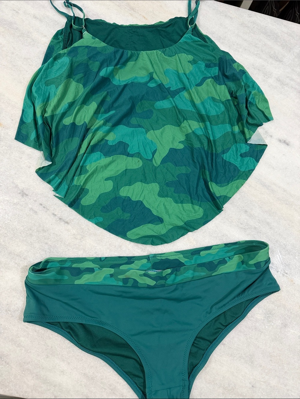 Green Camo Two-Piece Swimsuit Tankini Set